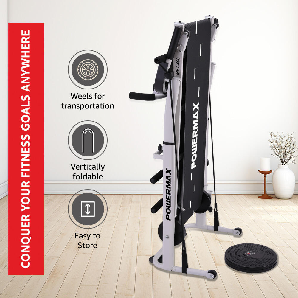 PowerMax Fitness MFT-400 Non-Electric Manual Treadmill For Home Use with Multifunction (Jogger, Twister, Sit-Up, Ropes), 2-Level