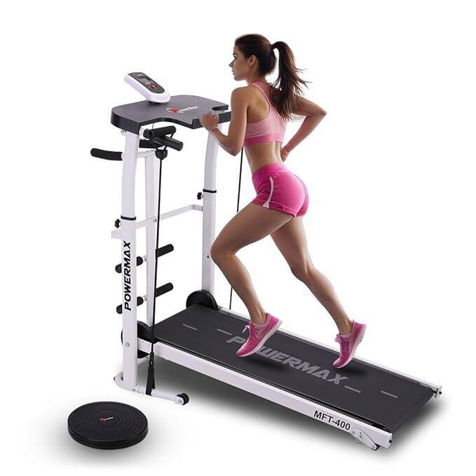 PowerMax Fitness MFT-400 Non-Electric Manual Treadmill For Home Use with Multifunction (Jogger, Twister, Sit-Up, Ropes), 2-Level