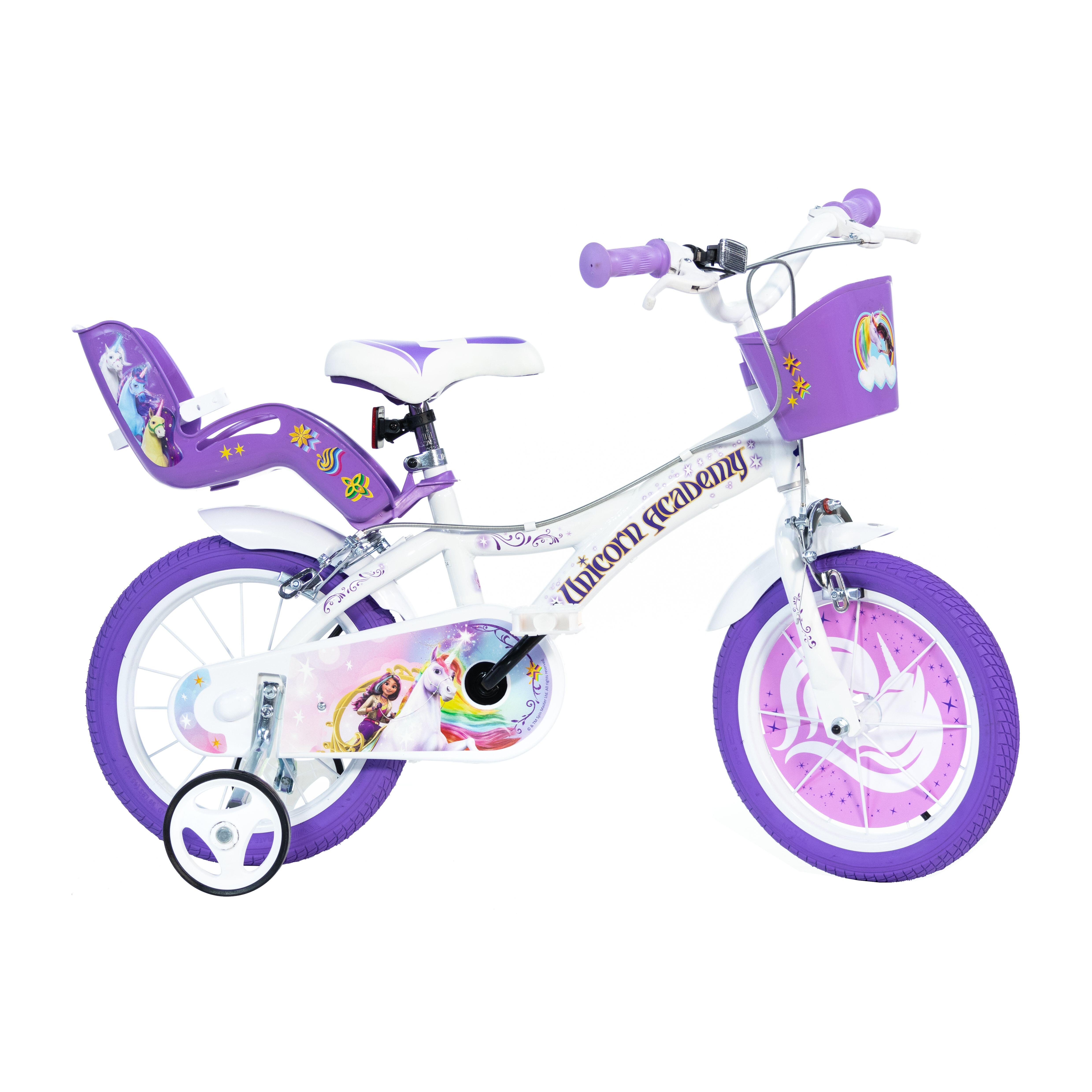 Bicicleta de criança 14 polegadas unicorn academy 4-6 anos
