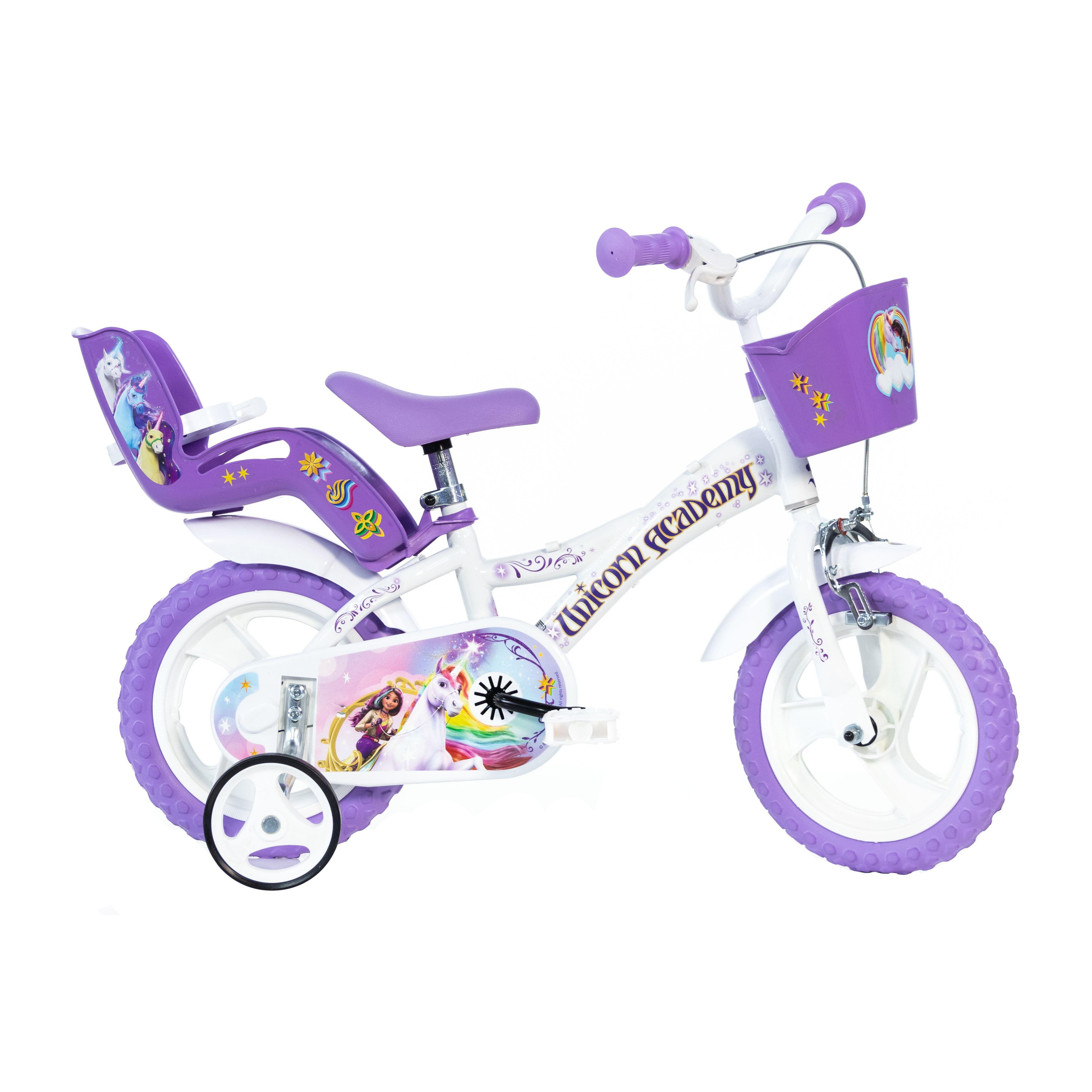 Bicicleta de criança 12 polegadas unicorn academy 3 anos