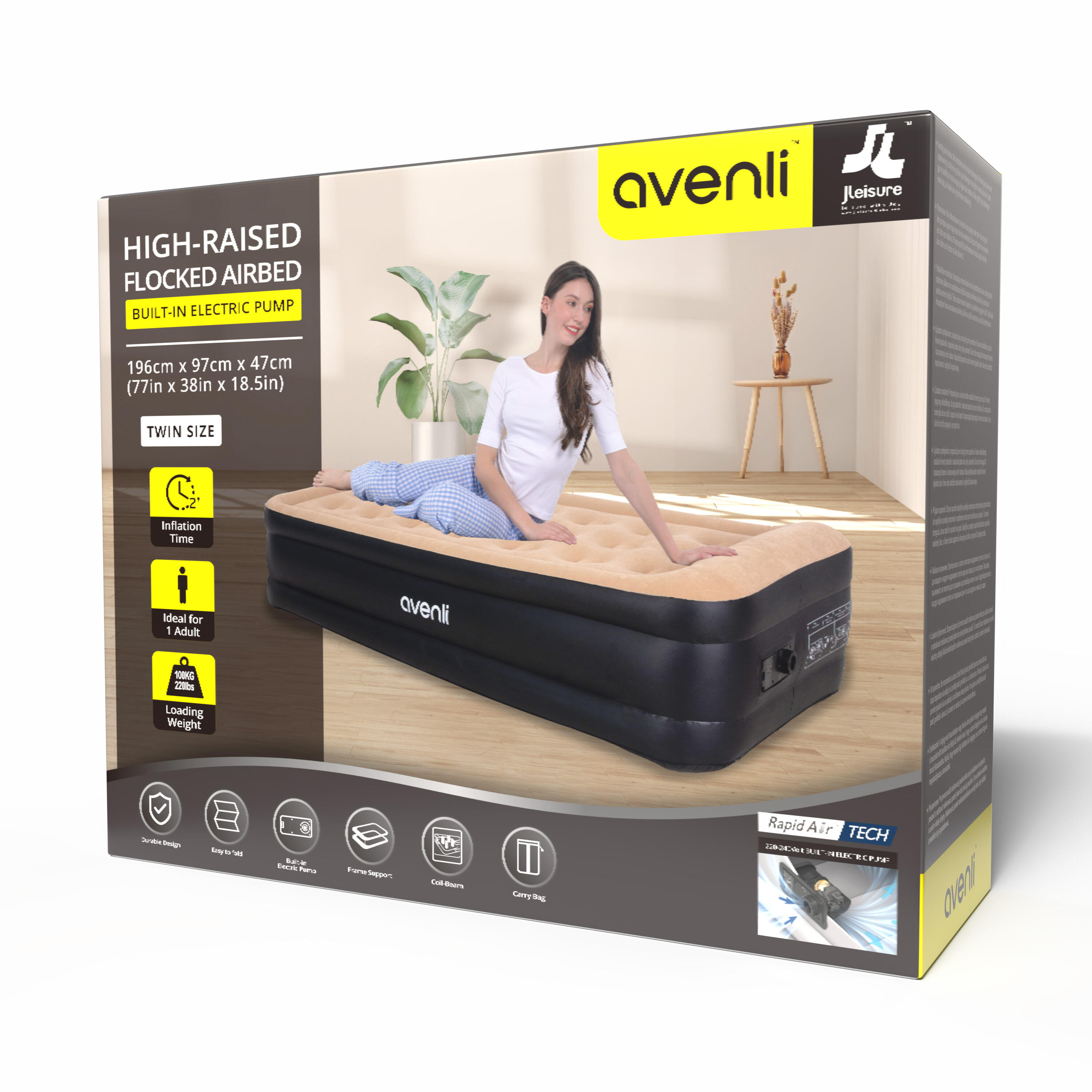 Luftmatratze selbstaufblasend 1 Person 196x97x47cm Luftbett mit Elektropumpe 10/10