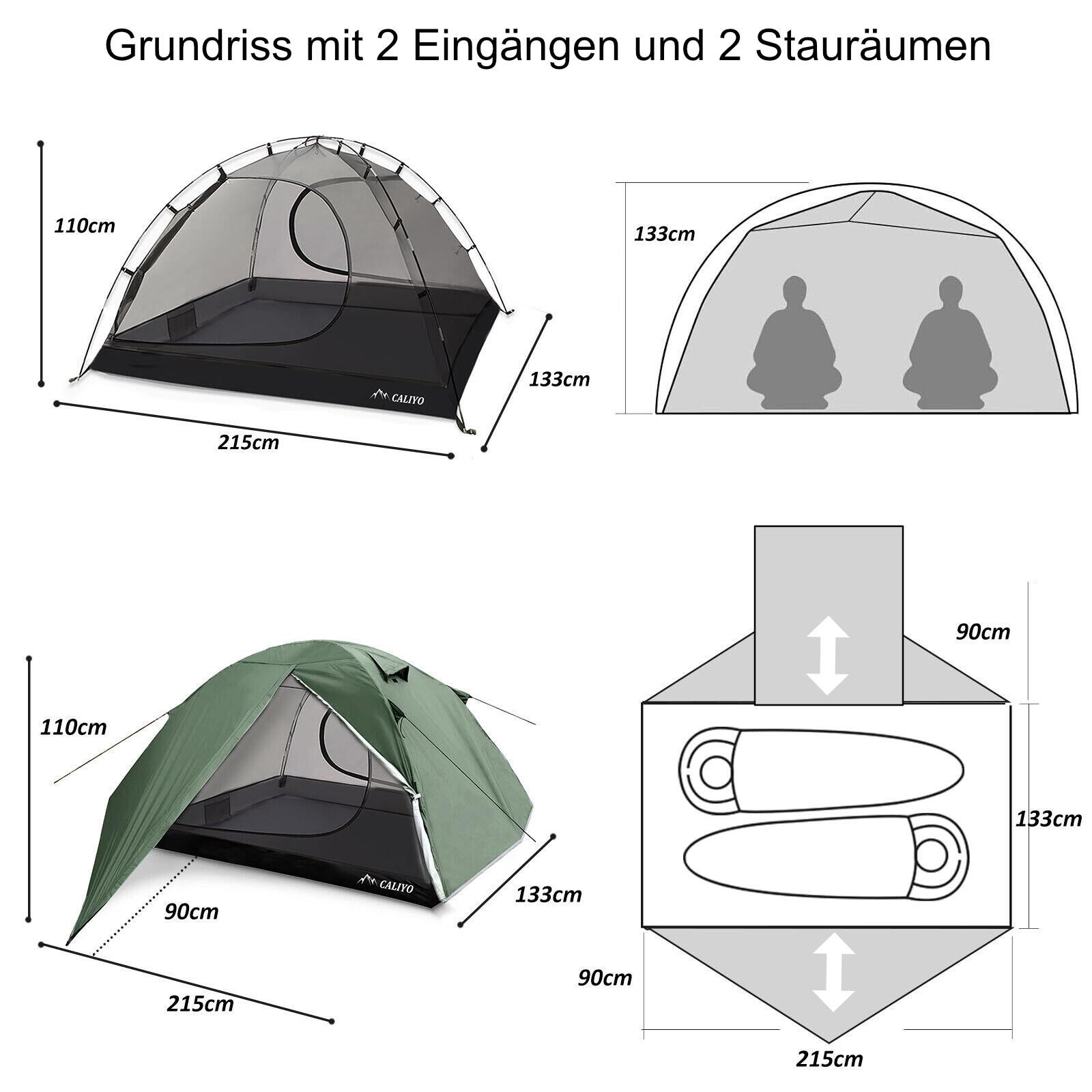 2 Personen Zelt 3000 mm WS 2 Eingänge Camping Festival Vorraum 5/7