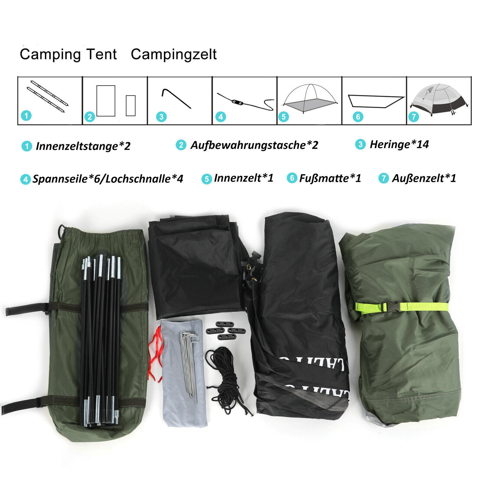 2 Personen Zelt 3000 mm WS 2 Eingänge Camping Festival Vorraum 7/7