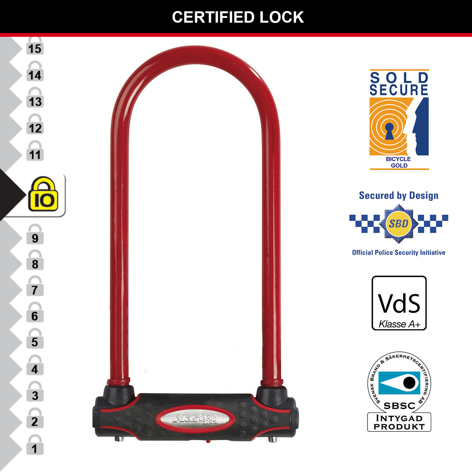 Antivol Vélo U [A Clé] [Support de Vélo Universel] [Antivol Certifié] [Rouge] 3/6