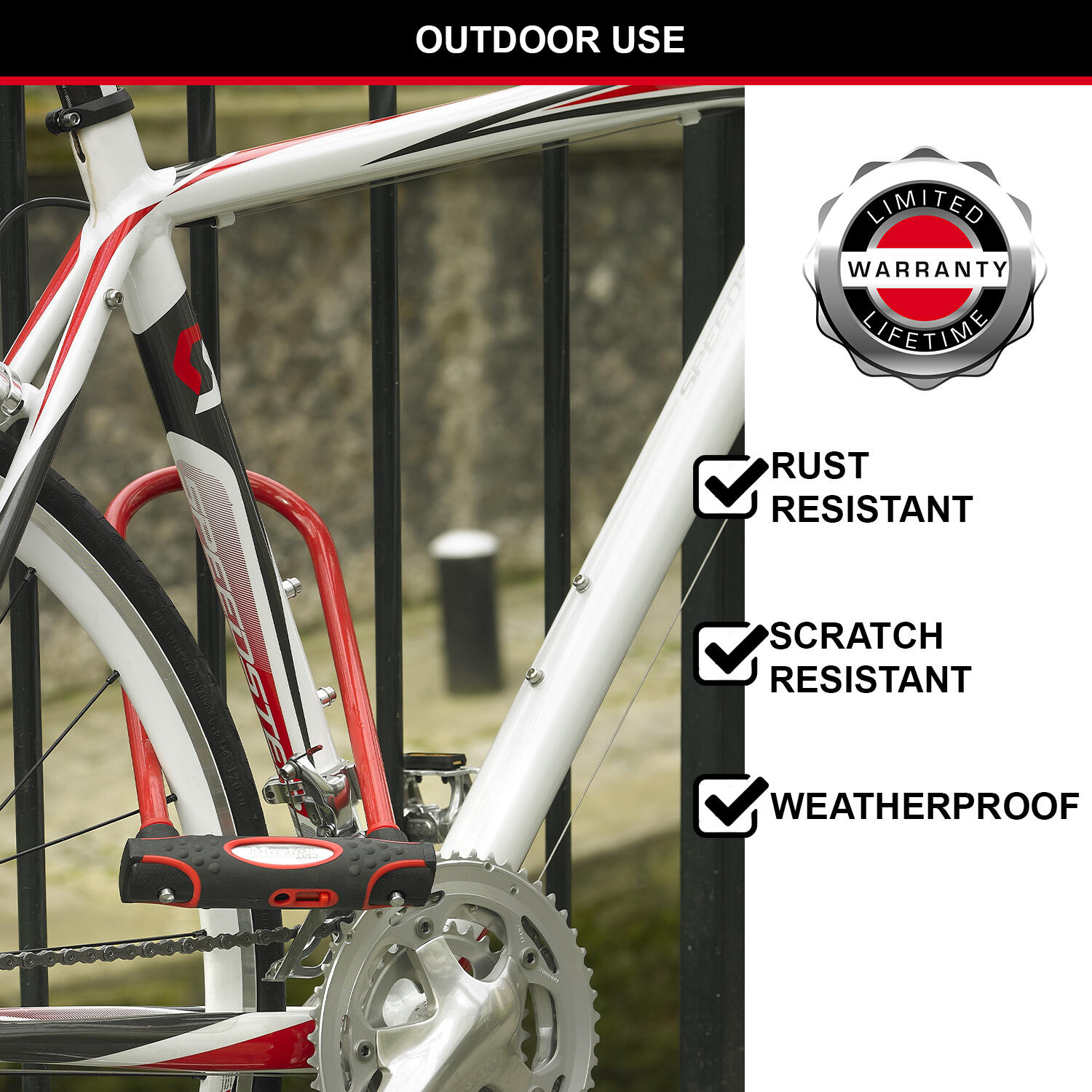 Antivol Vélo U [A Clé] [Support de Vélo Universel] [Antivol Certifié] [Rouge] 4/6