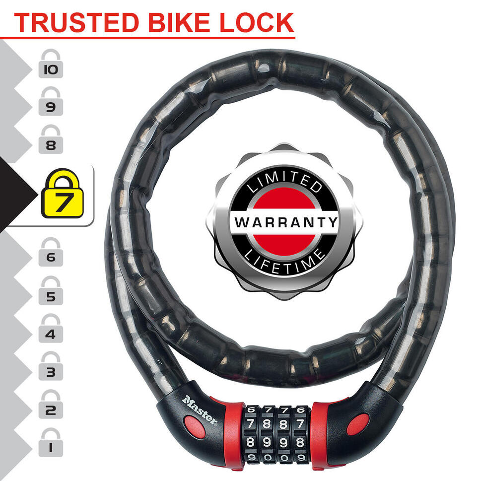 Rowerowy zamek szyfrowy z linką, poziom bezpieczeństwa 7 Masterlock