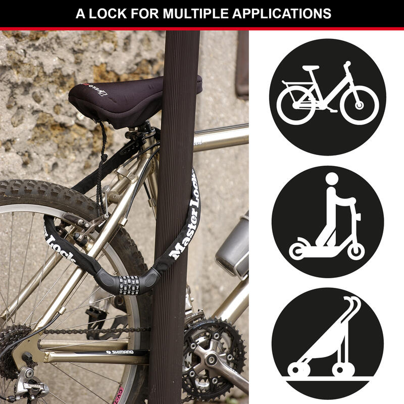Lacăt biciclete lanț cu combinație husă nylon Negru