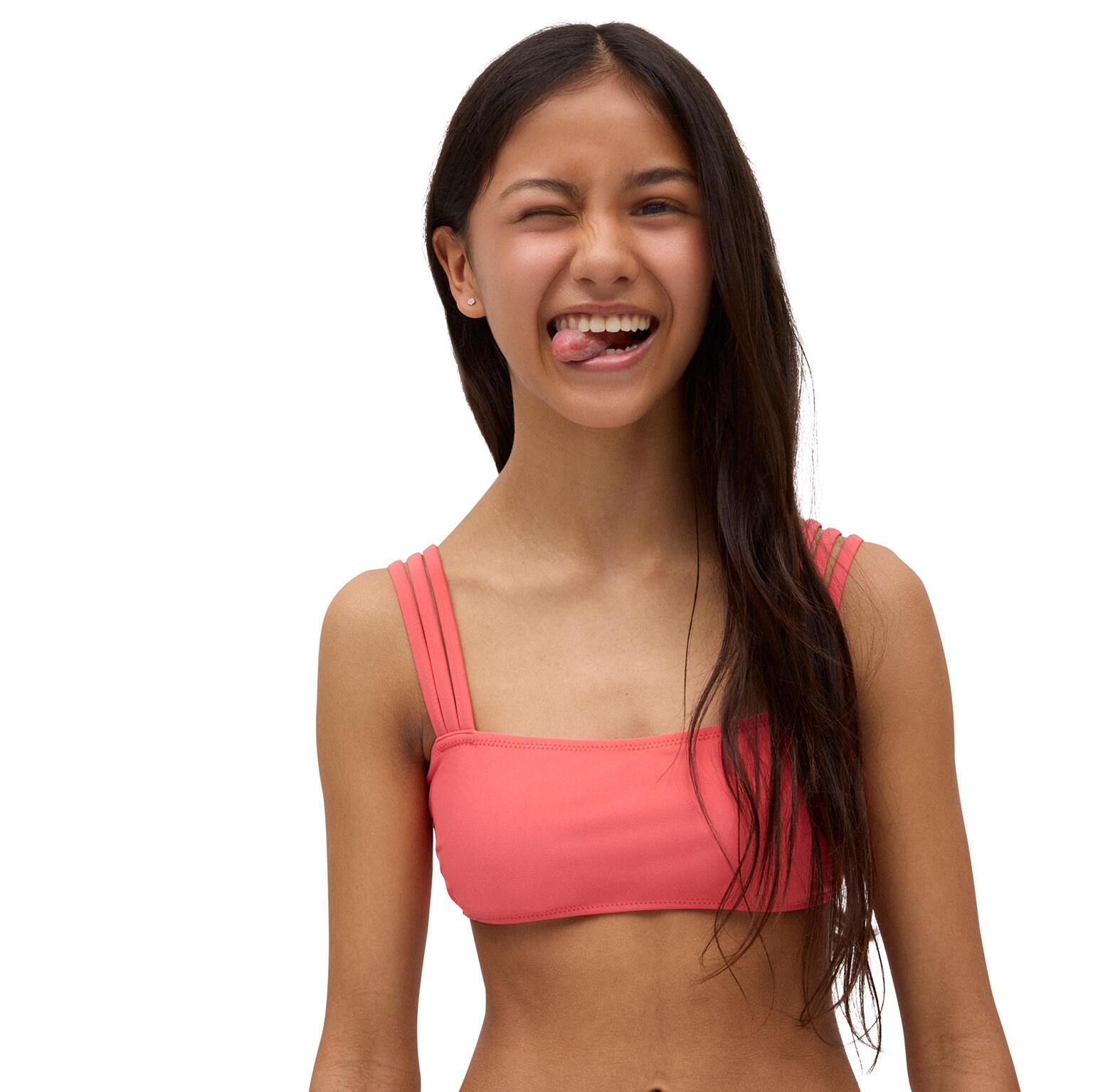 YSABEL MORA Top bikini juvenil bandeau liso verde coral