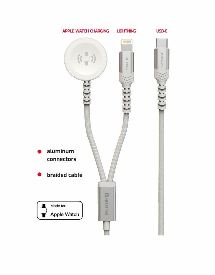 Cabo Swissten 2in1 charger cable (apple watch+lightn.) USB-C 2/3