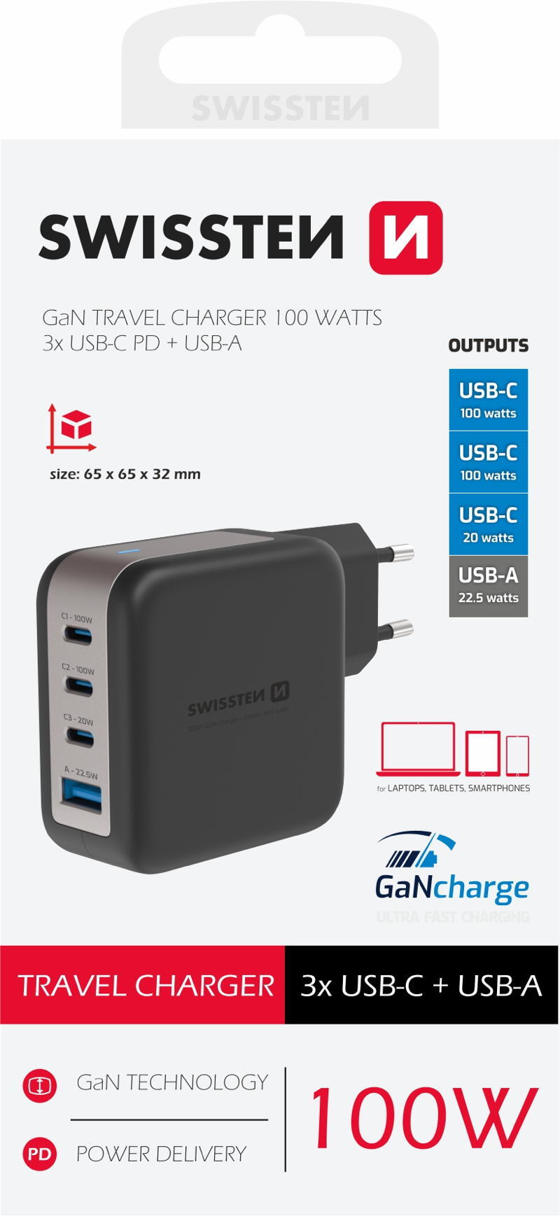 Carregador Swissten Travel Charger GaN 100W 3/3