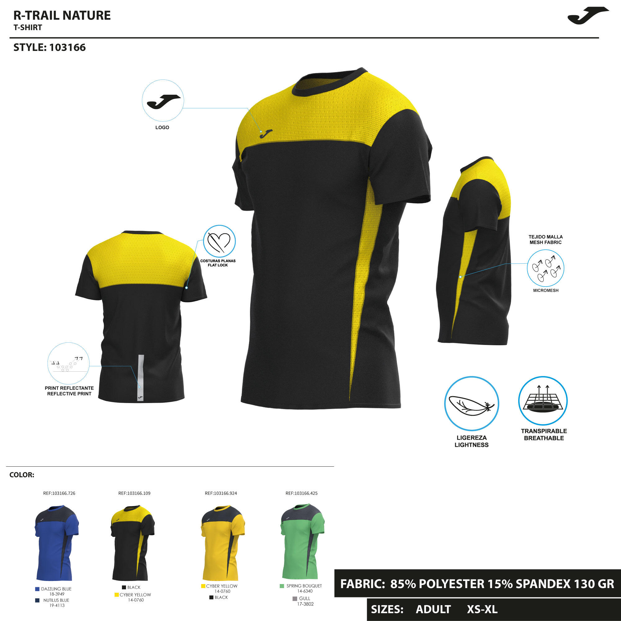 T-Shirt Manga Curta Running Homem Joma R-Trail Nature Amarelo 5/5