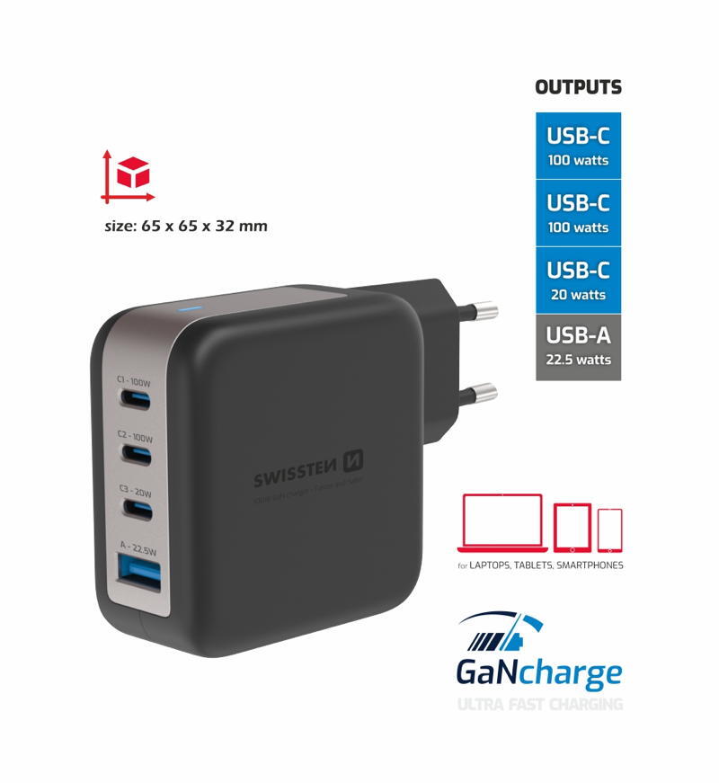 Carregador Swissten Travel Charger GaN 100W 2/3