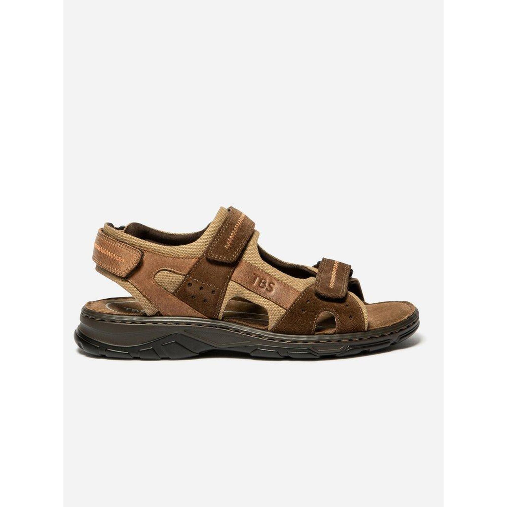 Sandales plates Homme - JOHALIN Tan + Chocolat
