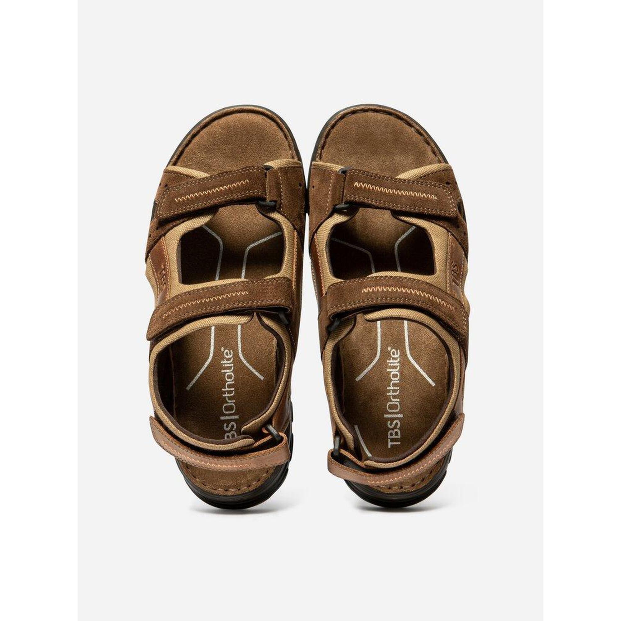Sandales plates Homme - JOHALIN Tan + Chocolat