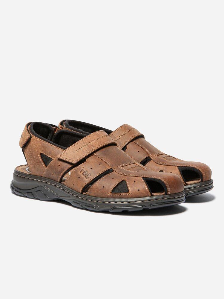 Sandales plates homme JOCELIN Coffee - cuir, fermeture velcro, talon 45 mm 2/4