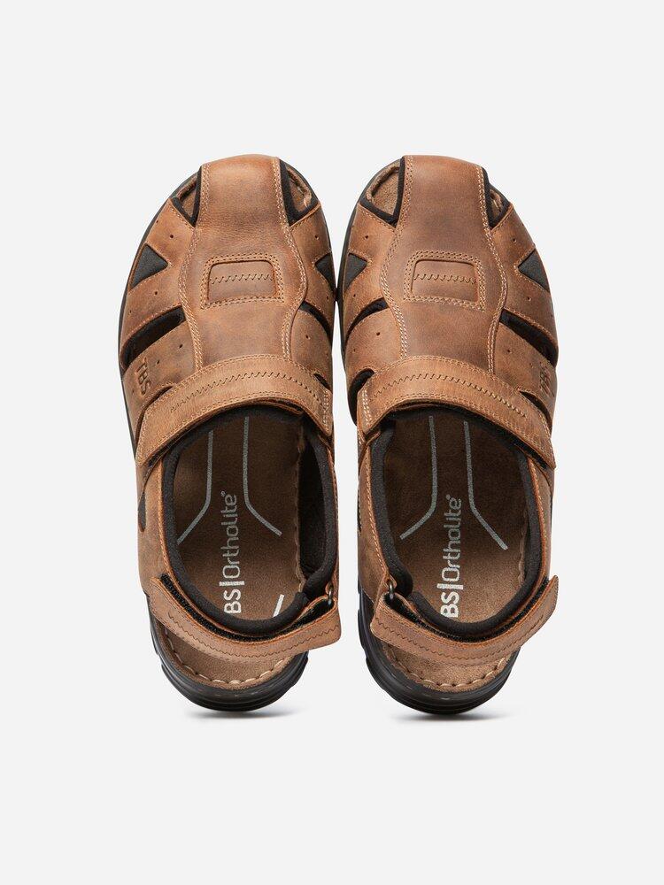 Sandales plates homme JOCELIN Coffee - cuir, fermeture velcro, talon 45 mm 3/4