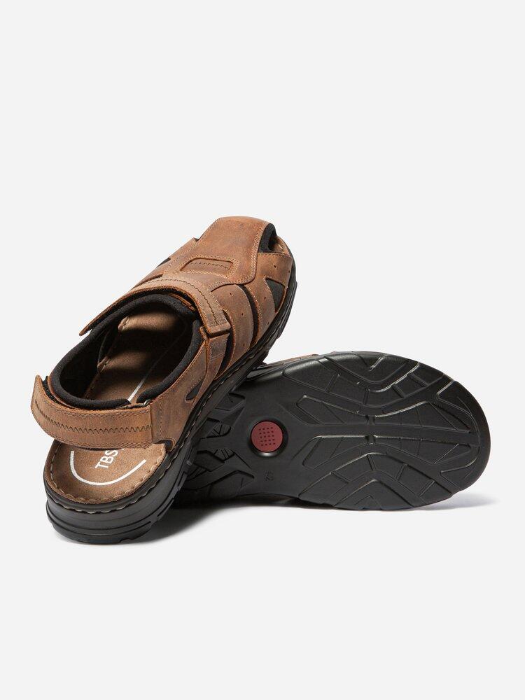 Sandales plates homme JOCELIN Coffee - cuir, fermeture velcro, talon 45 mm 4/4