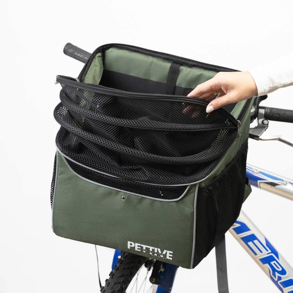 Bike basket and backpack for dog or cat PETRIVE BikeOn, green, up to 7 kg