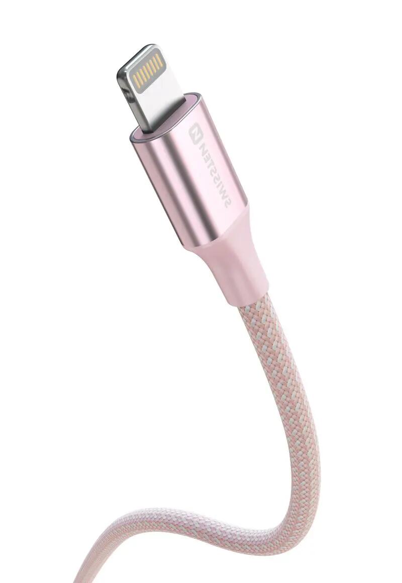 Cabo USB-C para Lightning Swissten Textile II - 1,5 m - rosa 3/6