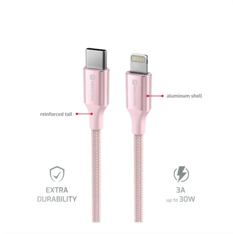 Cabo USB-C para Lightning Swissten Textile II - 1,5 m - rosa 2/6