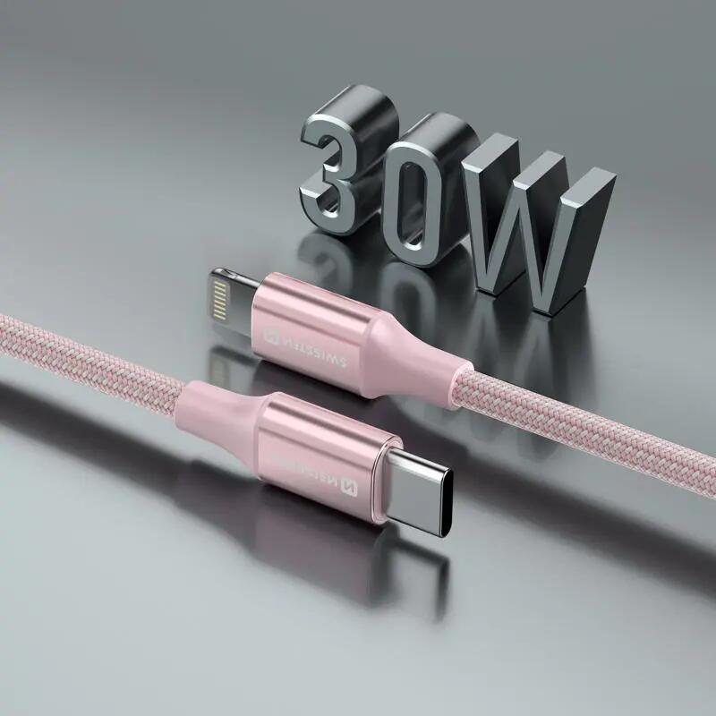 Cabo USB-C para Lightning Swissten Textile II - 1,5 m - rosa 6/6