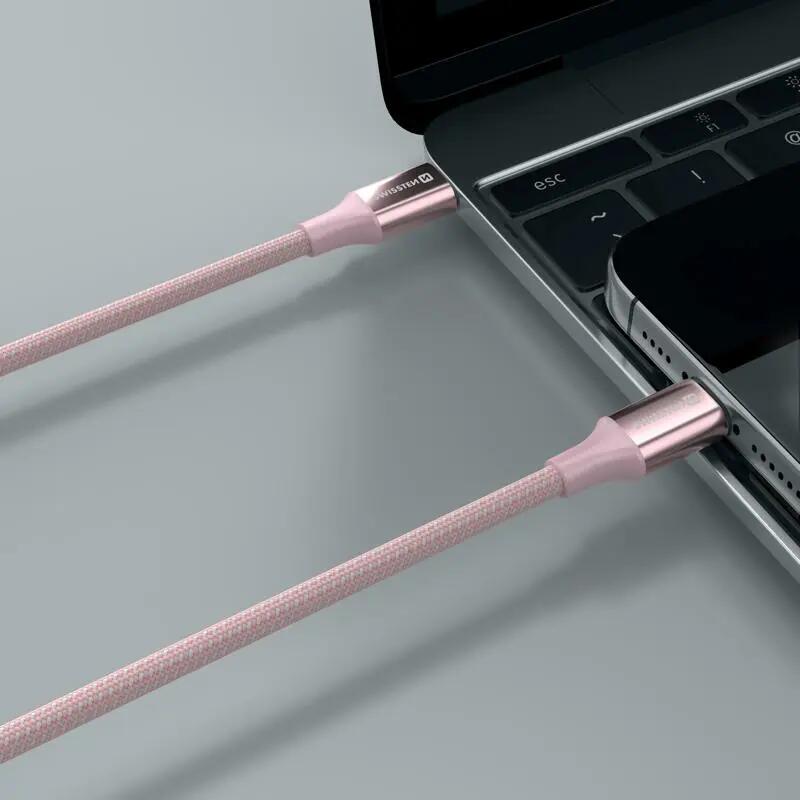 Cabo USB-C para Lightning Swissten Textile II - 1,5 m - rosa 5/6