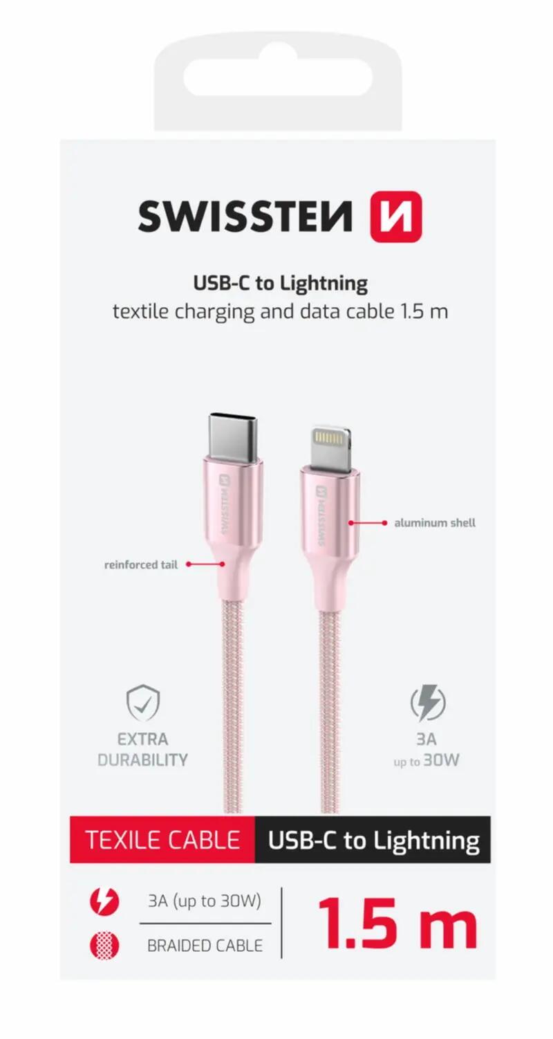 Cabo USB-C para Lightning Swissten Textile II - 1,5 m - rosa 4/6