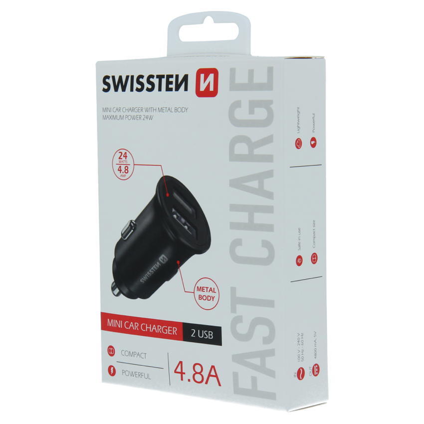 Carregador Swissten Car Charger 2x USB 4.8A 5/7