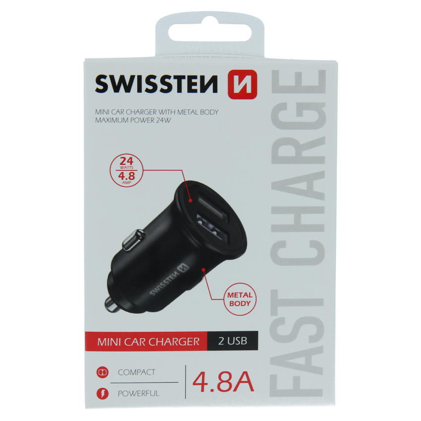 Carregador Swissten Car Charger 2x USB 4.8A 4/7