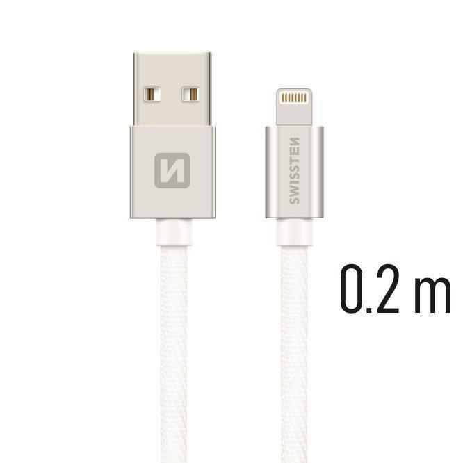Cabo textil swissten usb-lightning 0.2m-branco