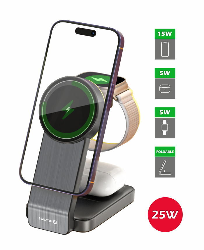 Carregador Swissten MagFold 3in1 25W 2/4
