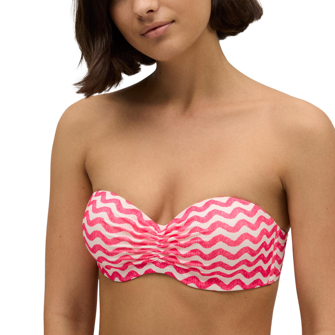 YSABEL MORA Top bikini bandeau push-up ondas fucsia copa B