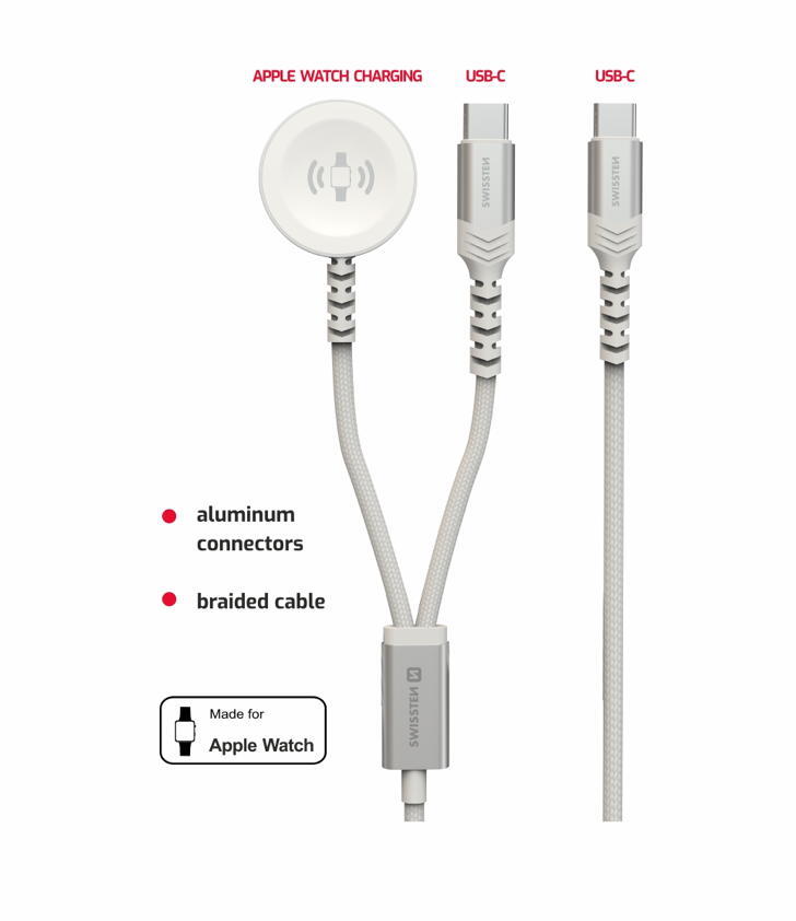 Cabo Swissten 2in1 charger cable (apple watch+USB-C) USB-C 2/3