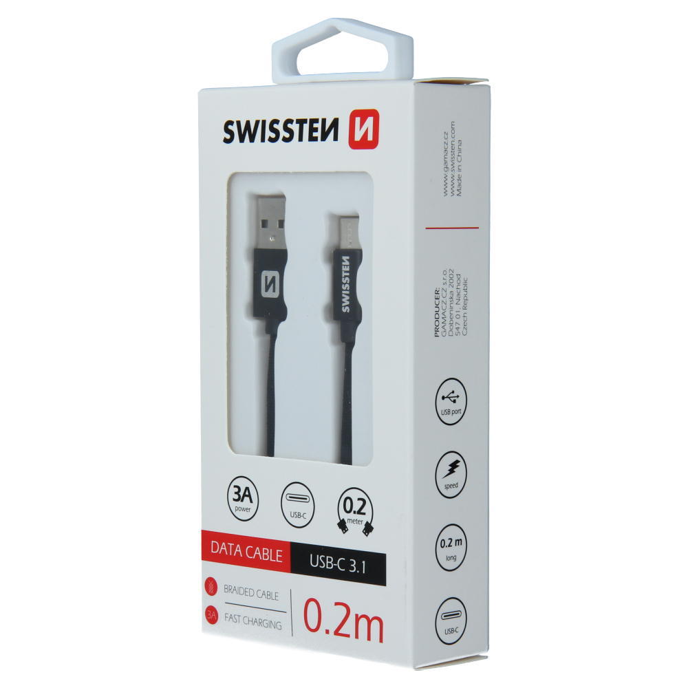 Cabo textil Swissten USB-USB-C 0.2m-preto 3/7