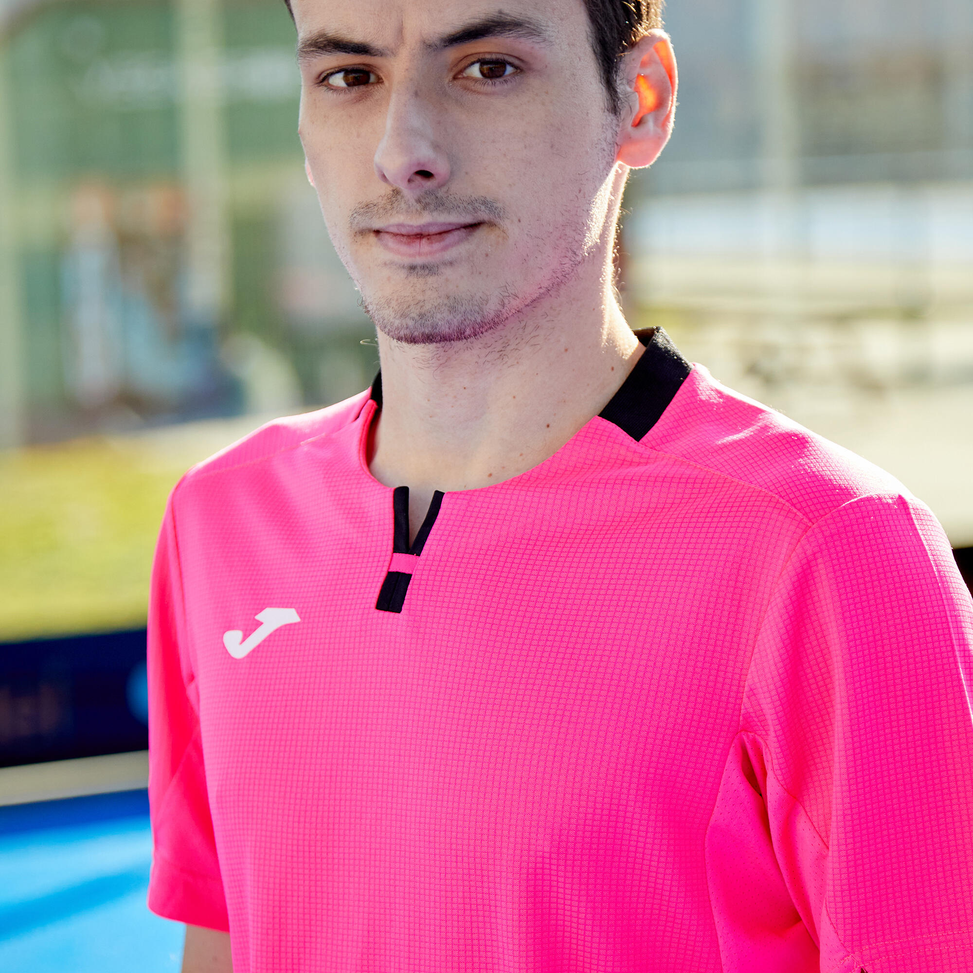 Camiseta Manga Corta Pádel Hombre Joma Ranking Rosa Flúor 2/5