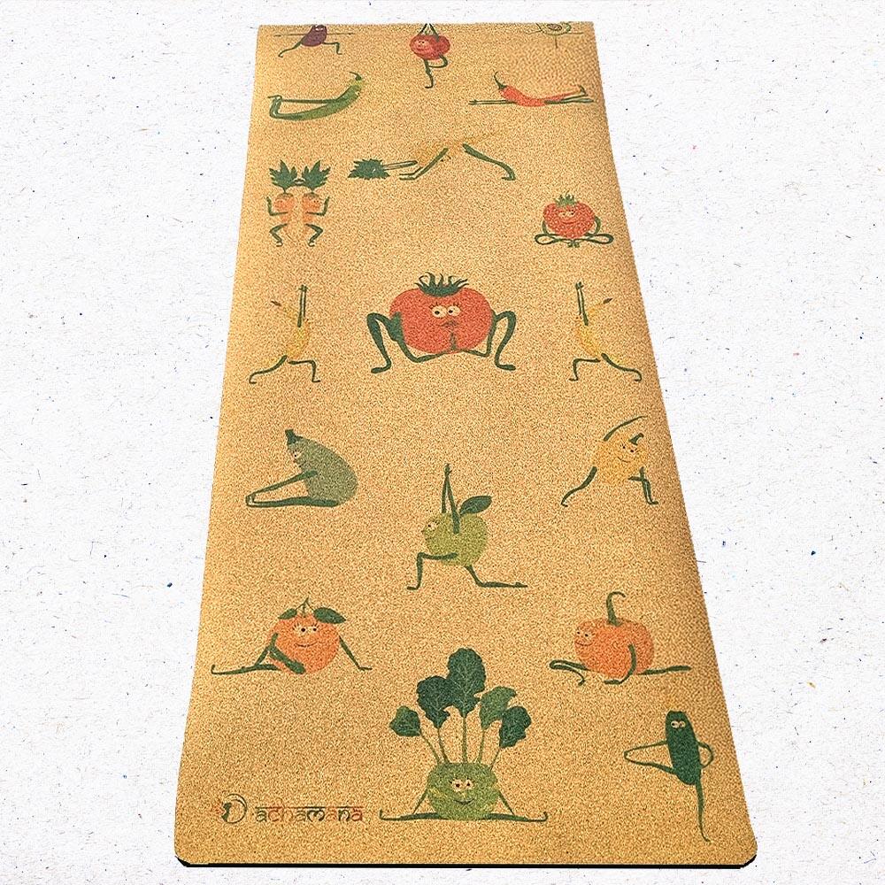 Tapete de yoga em cortiça para crianças - 6mmx61cmx1,51m - fruits yogis