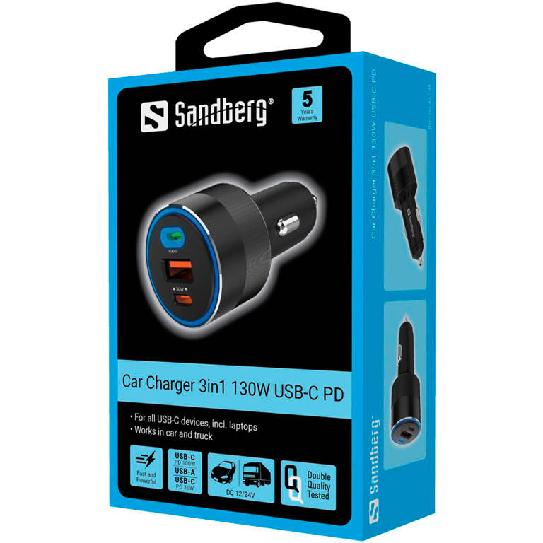 Carregador Sandberg Car Charger 3in1 130W USB-C PD 4/4