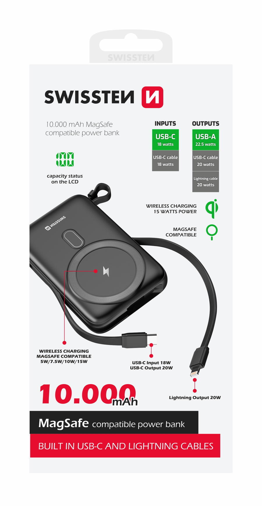 Powerbank Swissten MagSafe 10.000mAh w/cable (20W) 4/5