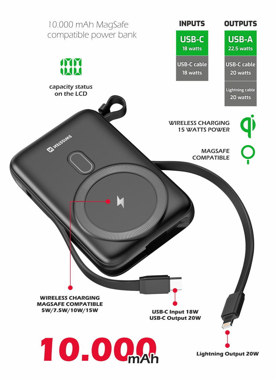Powerbank Swissten MagSafe 10.000mAh w/cable (20W) 2/5