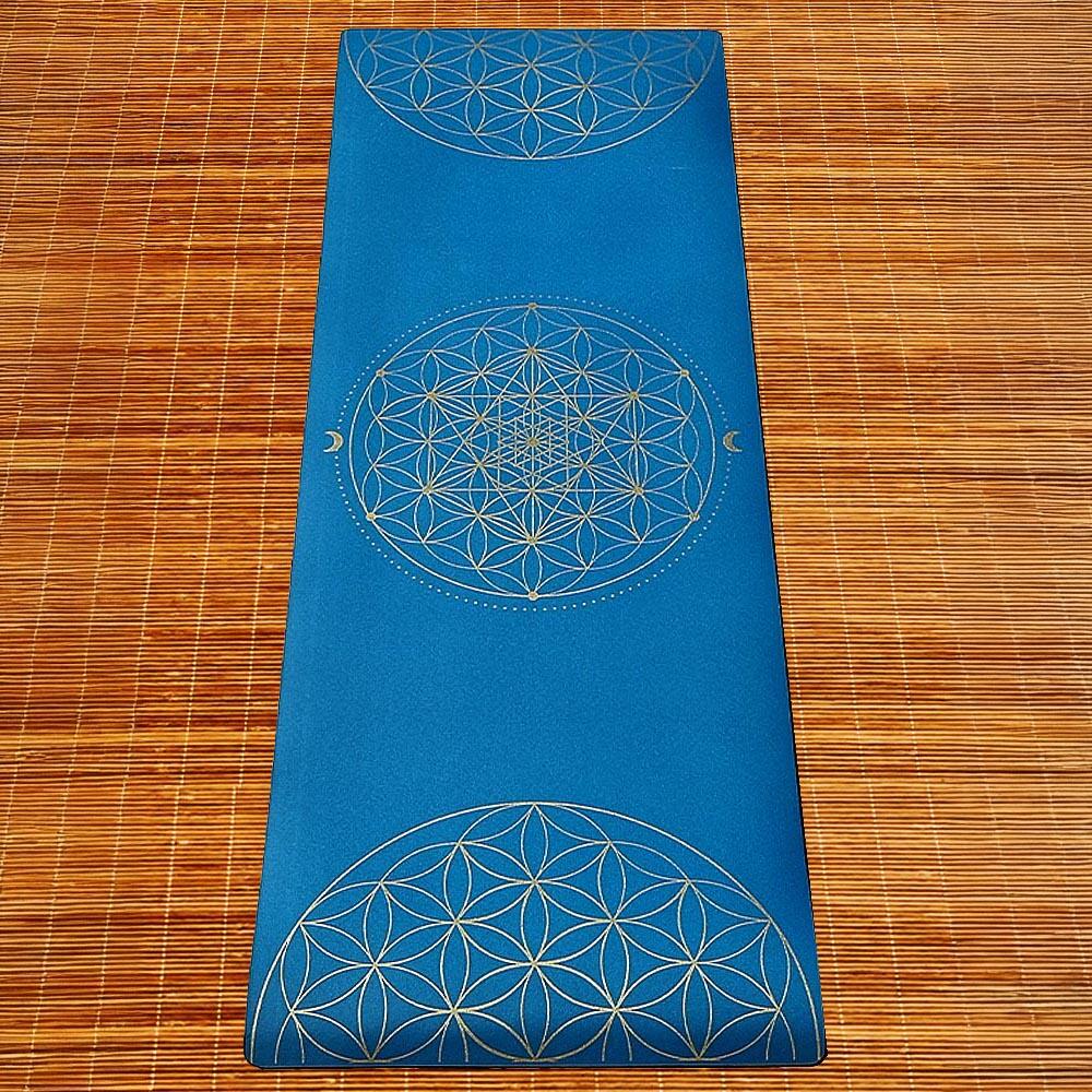 Tapis yoga TPE & PU, 6mmx68cmx1,85m, Métatron bleu, Mains sèches ou humides 2/7