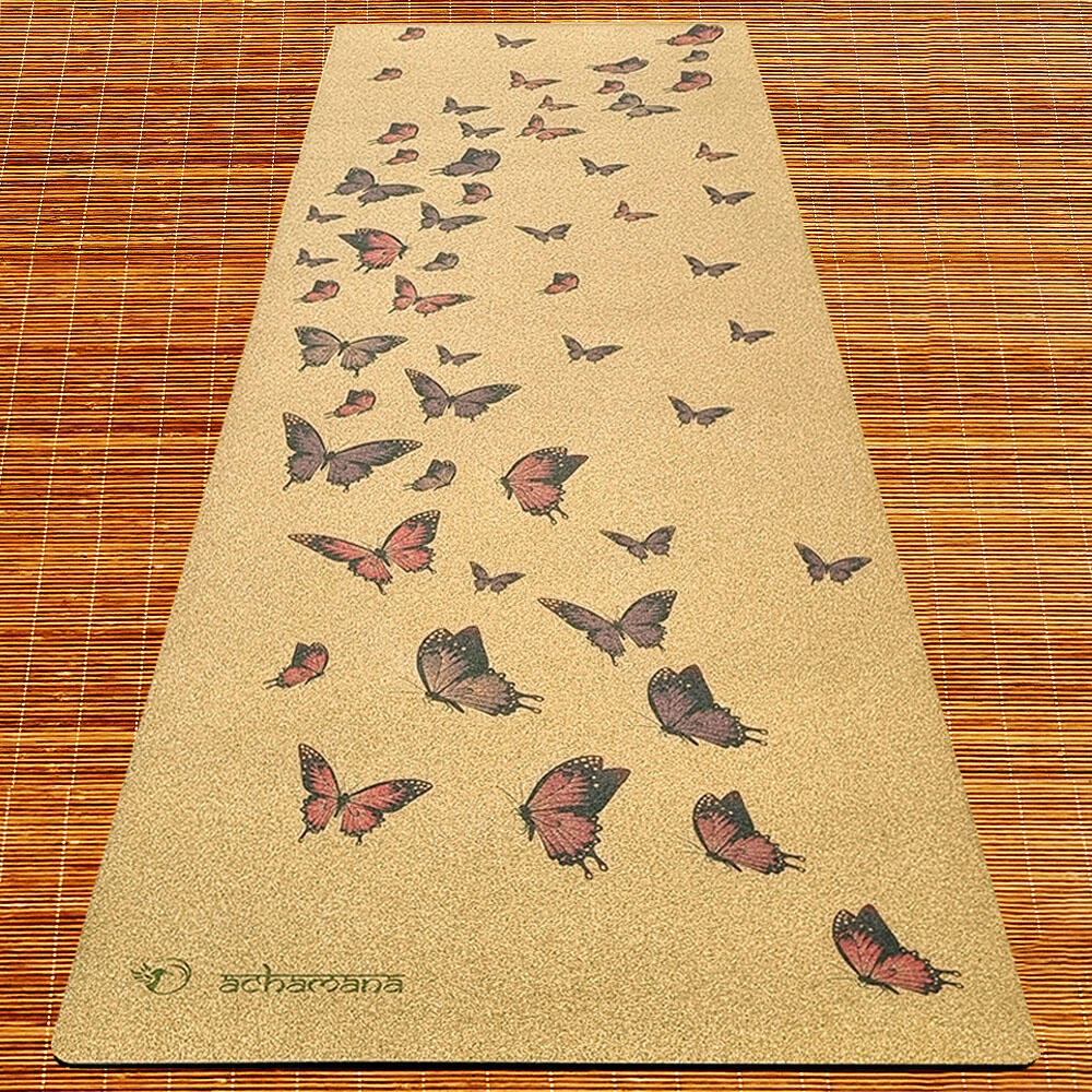 Esterilla de yoga de caucho y corcho XXL 2,15m + bolsa de corcho, Mariposas 3/7