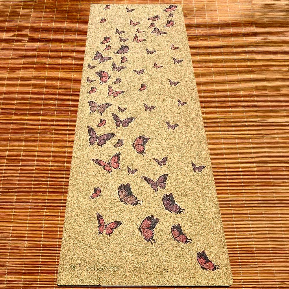 Esterilla de yoga de caucho y corcho XXL 2,15m + bolsa de corcho, Mariposas 2/7