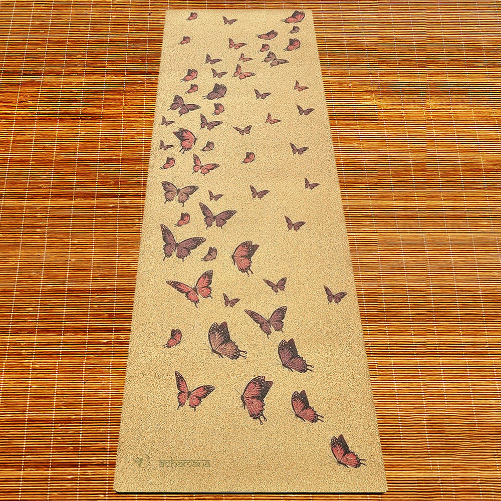 Tapis de yoga caoutchouc & liège XXL 4mmx68cmx2,15m Envol de papillons 7/7