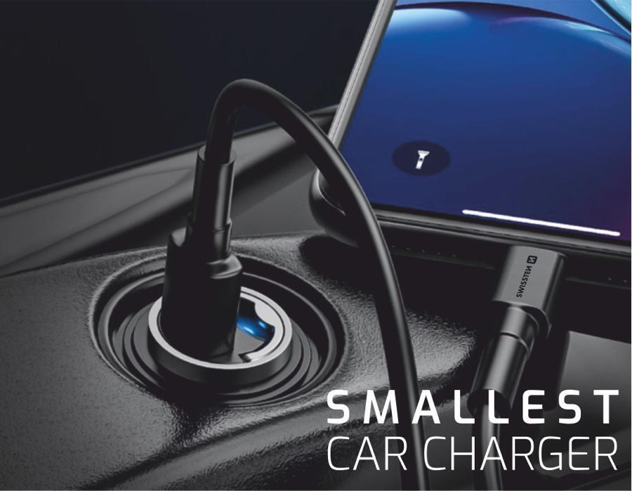 Carregador Swissten Car Charger Nano USB-C + USB 30W 5/5