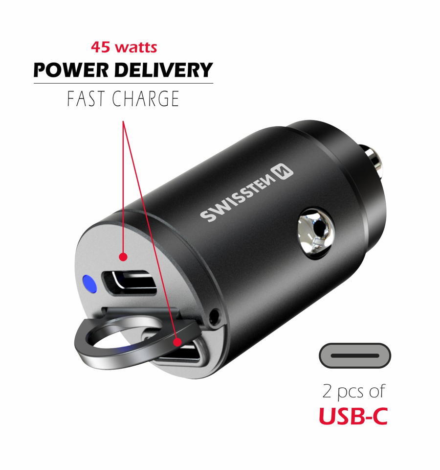 Carregador Swissten Car Charger Nano 2x USB-C 45W 2/3