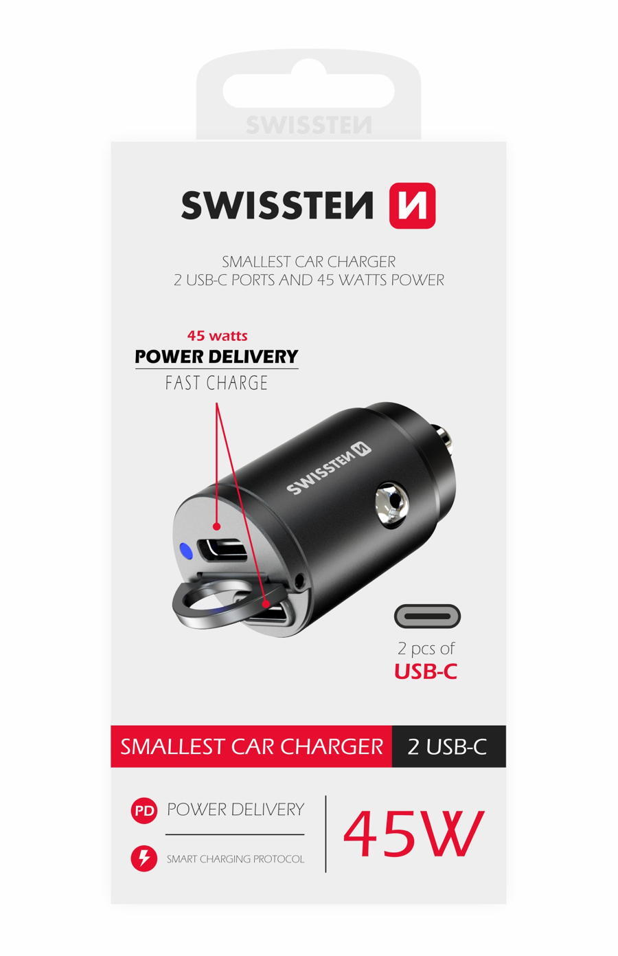 Carregador Swissten Car Charger Nano 2x USB-C 45W 3/3