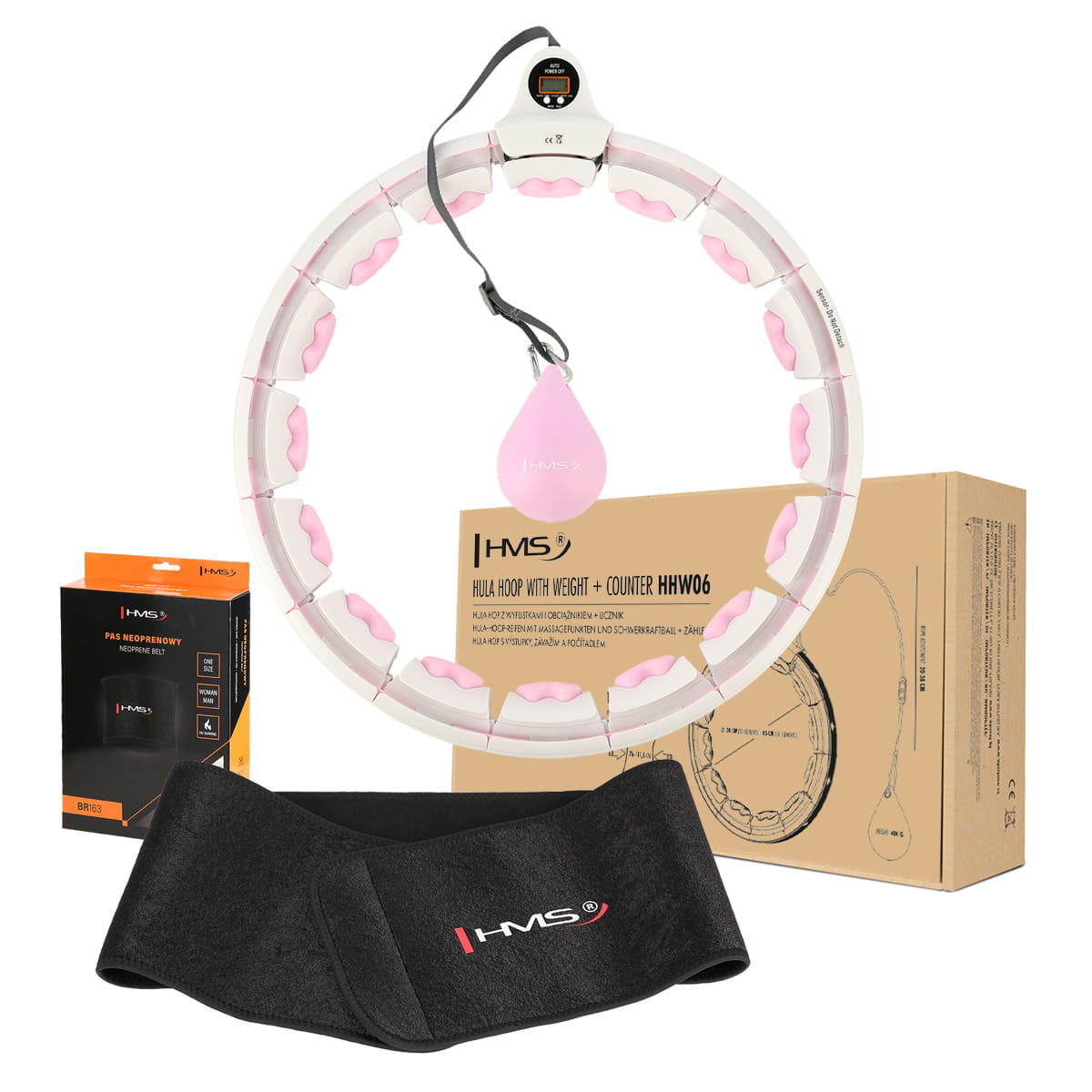 HMS Sada masážní hula hoop HHW06 a BR163 zeštíhlujícího pásu