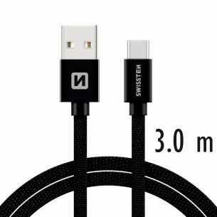 Cabo textil Swissten USB - USB-C 3m-preto 2/2