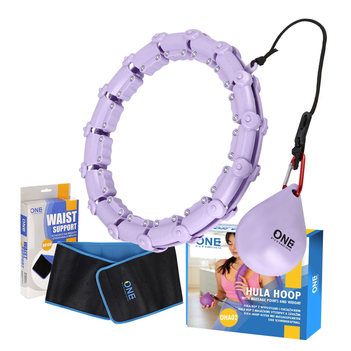 Zestaw hula hop OHA02 z wypustkami i obciążnikiem One Fitness + pas BR160 1/7
