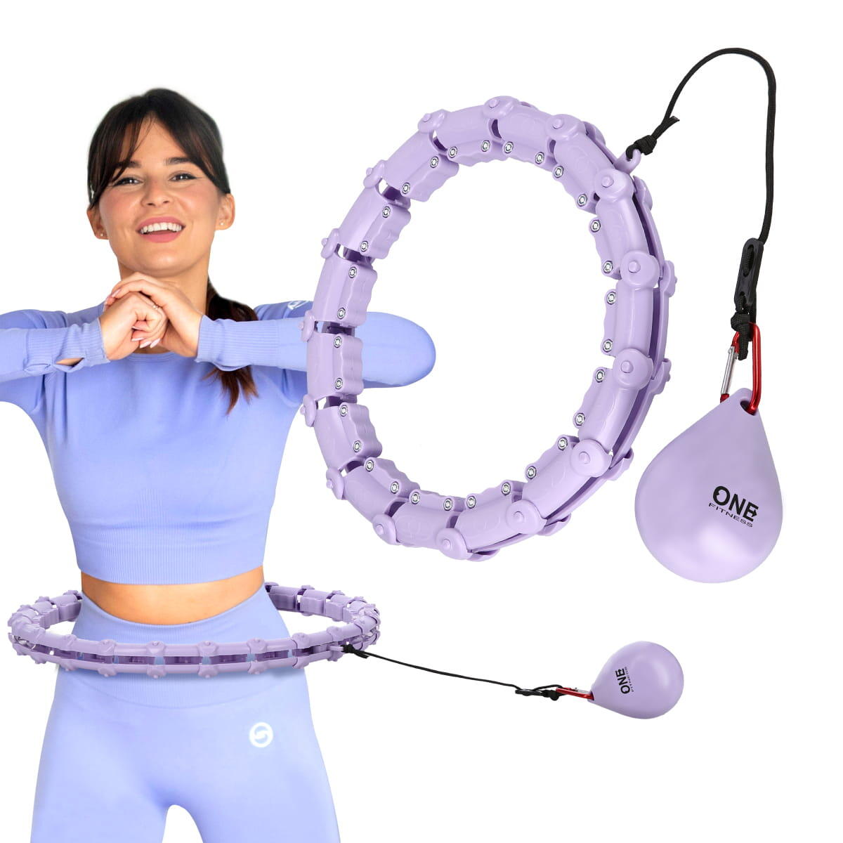 Zestaw hula hop OHA02 z wypustkami i obciążnikiem One Fitness + pas BR160 2/7